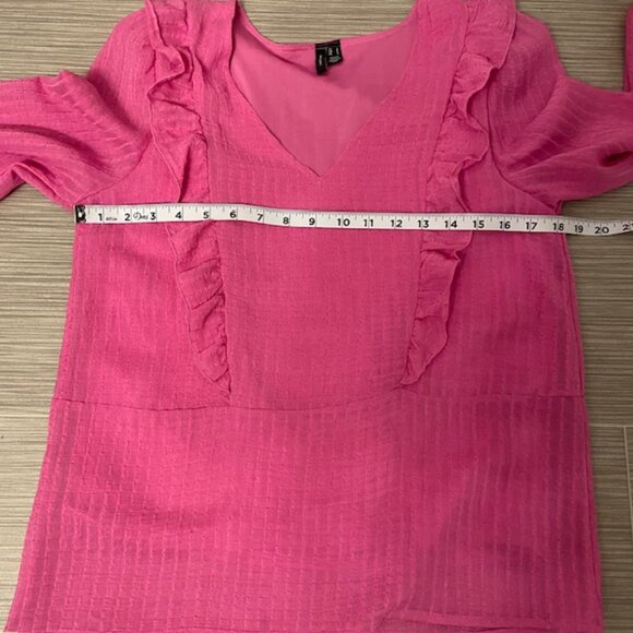 NWOT Vero Moda Pink V-Neck Frill Ruffle Long Sleeve Blouse Top Size Small - Picture 13 of 14